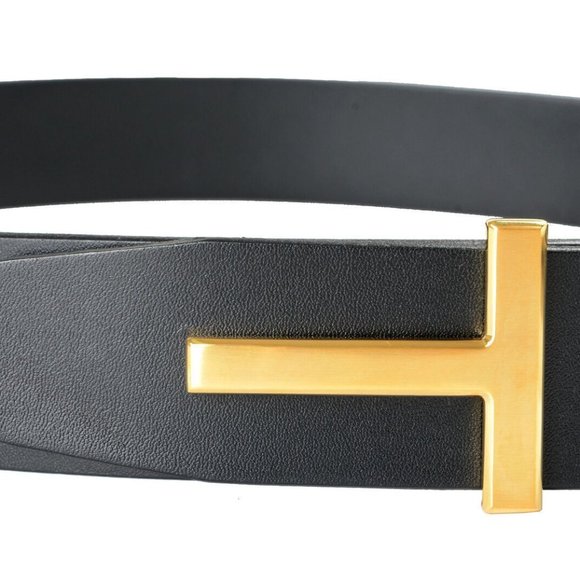 Tom Ford Black Leather Metal T-Buckle Decorated Belt US 38 IT 95 - Picture 4 of 5
